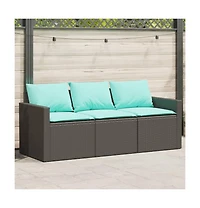 vidaXL Garden Sofa Black with blue cushions Pe rattan Medium