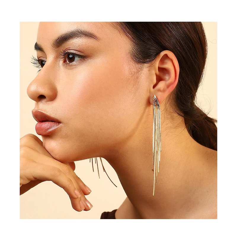 Sohi Women's Gold Metallic Chain Drop Earrings