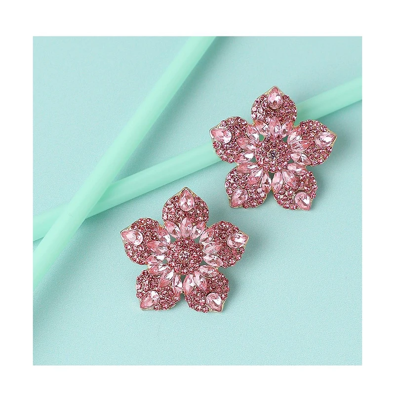 Sohi Women's Pink Embellished Flower Stud Earrings