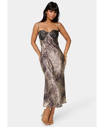 Bebe Women's Satin Maxi with Lace Cups