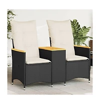Reclining Garden Sofa Black Pe rattan 2-seater