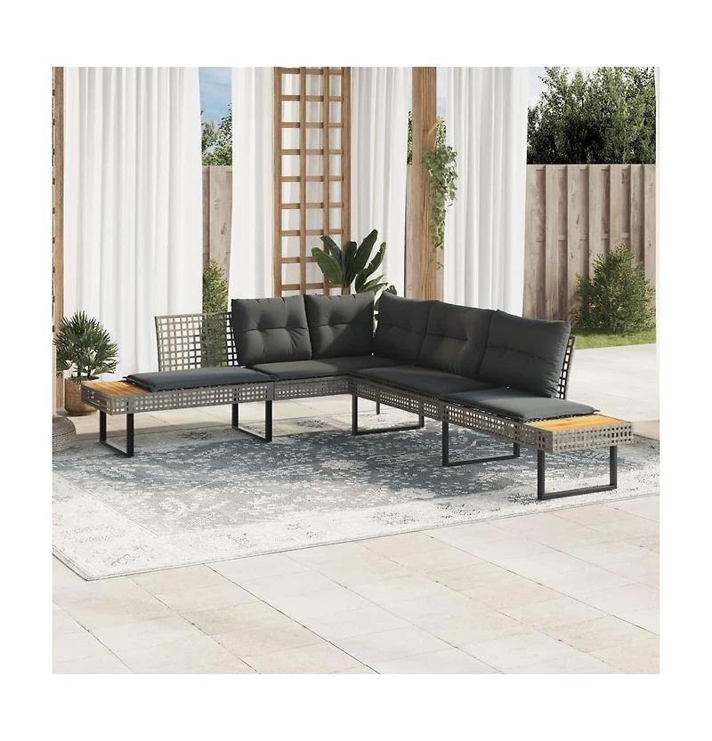 Garden Sofa Grey Poly Rattan L-shaped Removable Covers