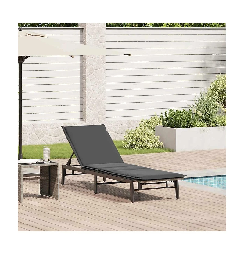 Sun Lounger Grey Pe Rattan, Powder-Coated Steel Adjustable