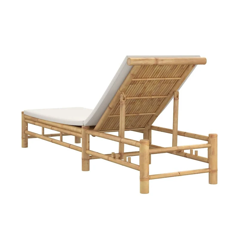 vidaXL Sun Lounger Cream White Bamboo Standard Adjustable Armrests