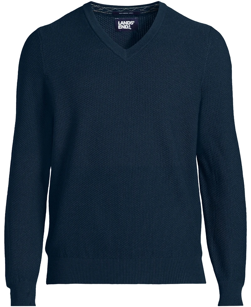 Lands' End Big & Tall Long Sleeve Washable Merino Wool V Neck Sweater