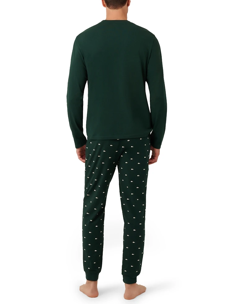 Lacoste Men's 2-Piece Jersey Crewneck Top and Pants Pajama Set