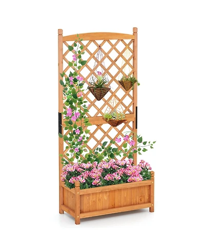 Gymax 60'' Tall Raised Garden Bed w/ Diamond Lattice Trellis Drainage Holes Outdoor