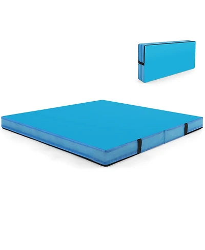 Hongge 4ft x 4ft x 4in Bi-Folding Gymnastic Tumbling Mat with Handles and Cover-Blue