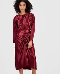 julia jordan Women's Ruched Dolman-Sleeve Boat-Neck Midi Dress