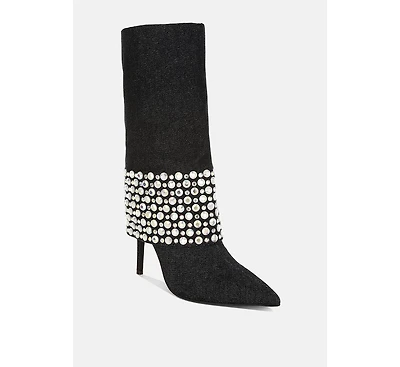 Basso Party Diamante Studded Stiletto Boots Women