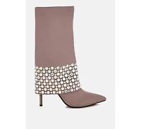 Basso Party Diamante Studded Stiletto Boots Women