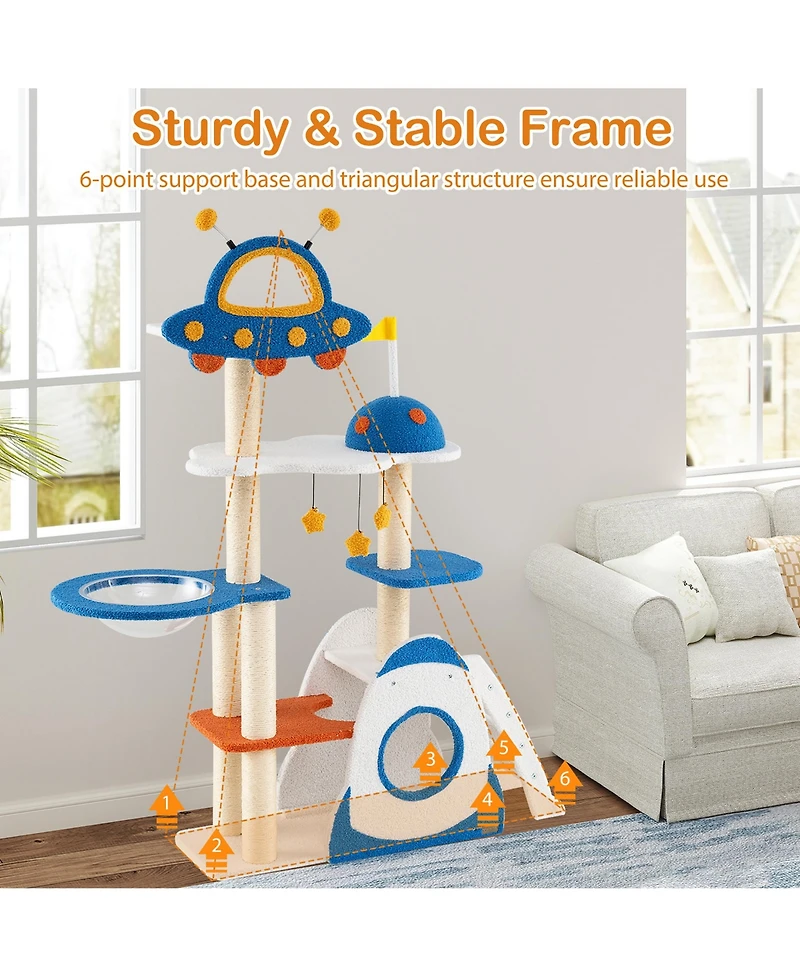 Gymax Space Theme Cat Tree w/ Sisal Covered Scratching Posts Ufo-shaped Top Perch
