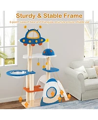 Gymax Space Theme Cat Tree w/ Sisal Covered Scratching Posts Ufo-shaped Top Perch