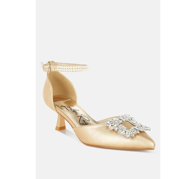 London Rag Onkana Diamante Brooch Kitten Heel Sandals Women