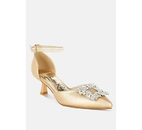 London Rag Onkana Diamante Brooch Kitten Heel Sandals Women