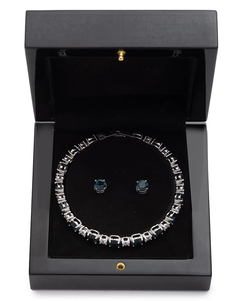 Givenchy Crystal Stone Silver-Tone Flex Bracelet and Stud Earrings Set
