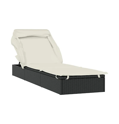 Sunbed Black Poly Rattan 83.9 in x 24.8 in x 38.2 in Foldable