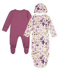 Huggies Baby Girls 3-Piece Long-Sleeve Coverall, Gown and Hat Set