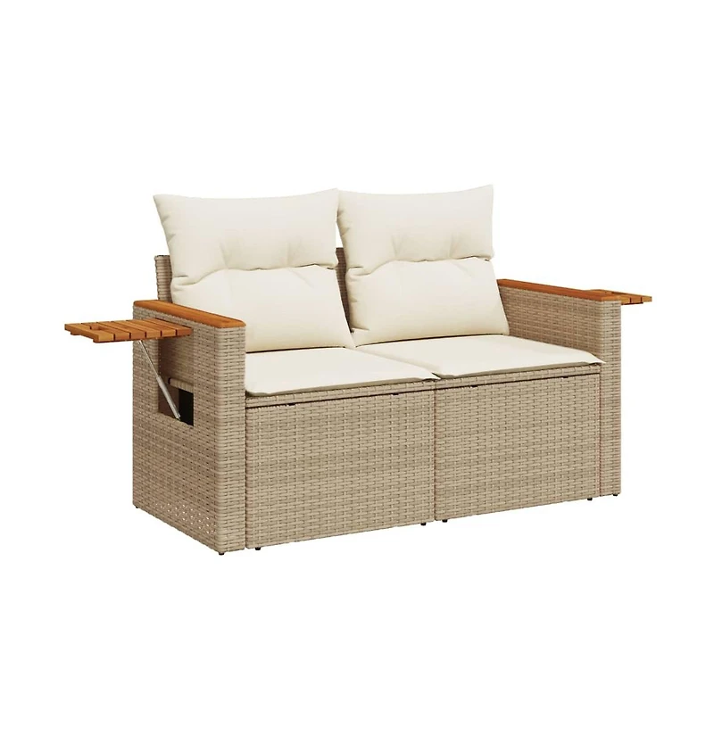 Garden Sofa Beige Pe rattan 2-Seater Foldable Outdoor Sofa