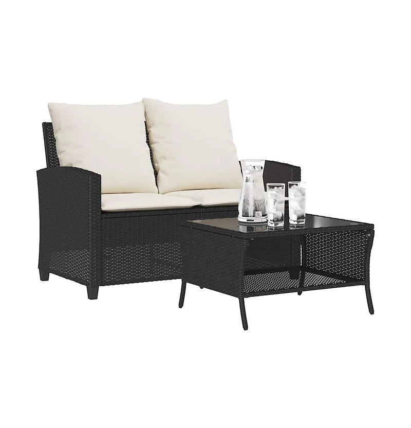 Garden Sofa Black, Cream White Pe Rattan Medium Removable Covers