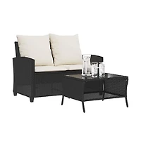 Garden Sofa Black, Cream White Pe Rattan Medium Removable Covers