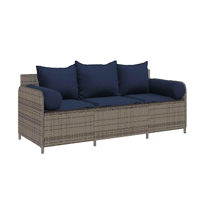 Patio Sofa with Cushions 3-Seater Gray Poly Rattan
