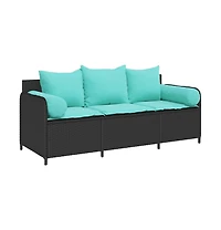 Patio Sofa with Cushions 3-Seater Black Poly Rattan
