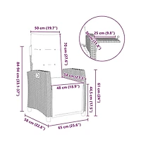 vidaXL Reclining Garden Chair Grey Pe rattan, powder-coated steel Medium