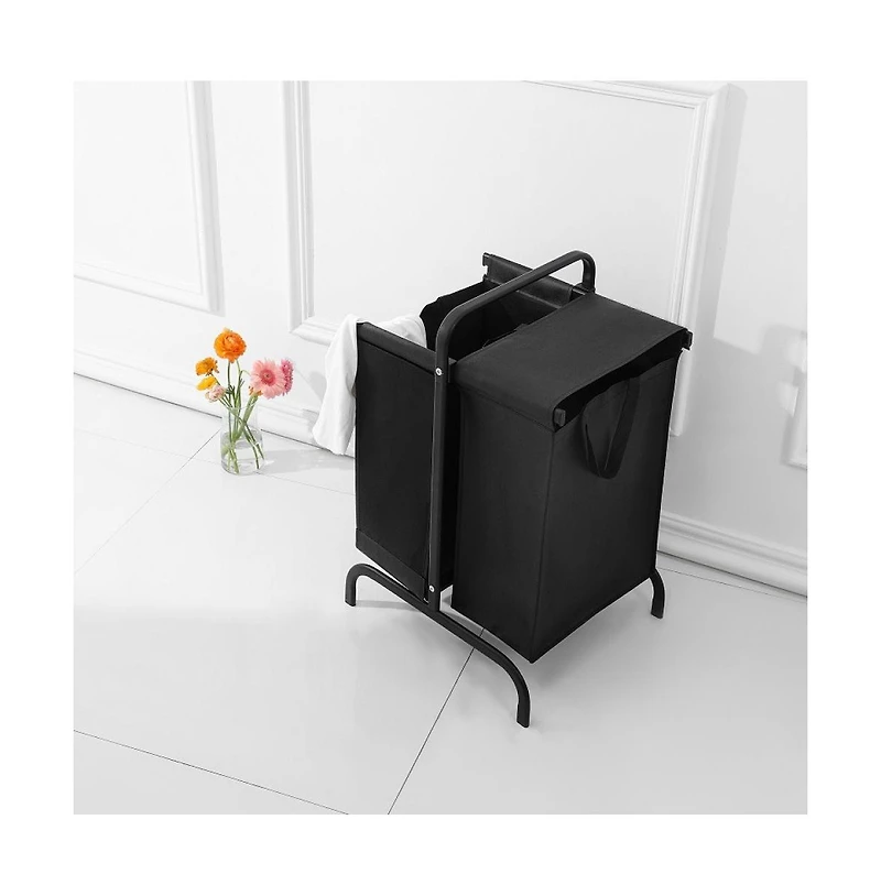 Chic Crate-2-Tier 110L Laundry Hamper Oxford Basket w/ Lid + Sorting Cards | Clothes/Toys Storage | Black