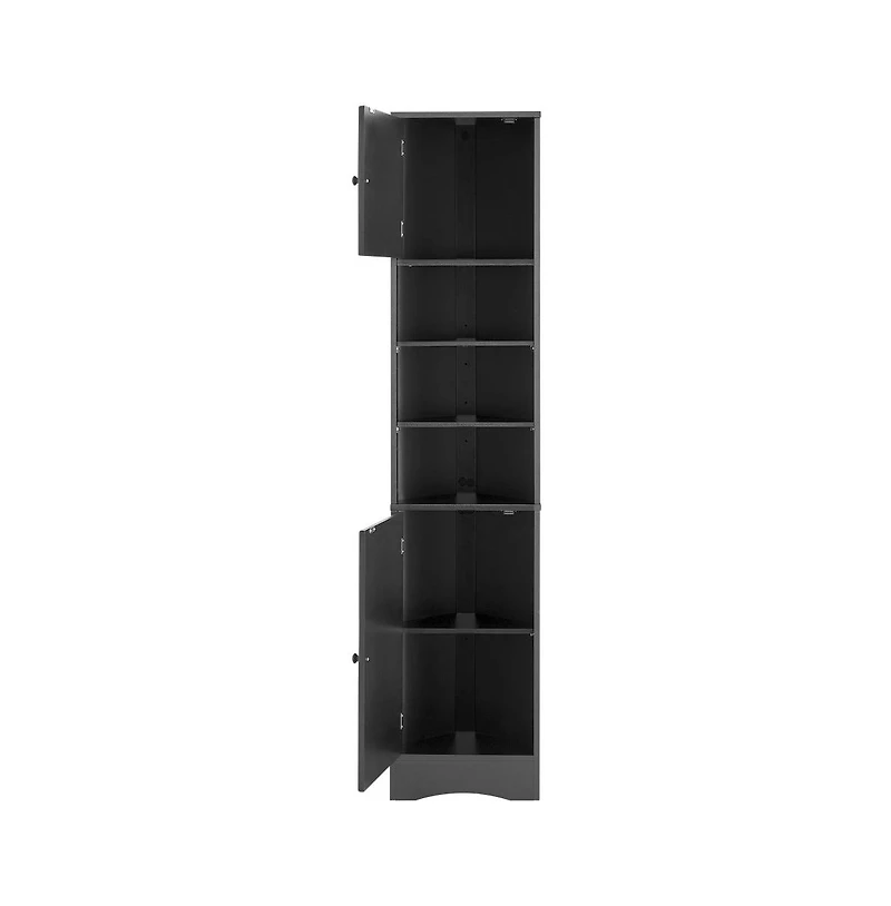 Chic Crate-Multi-Functional Corner Cabinet Tall Bathroom Storage w/ 2 Doors & Adj. Shelves + Open Shelf | Black