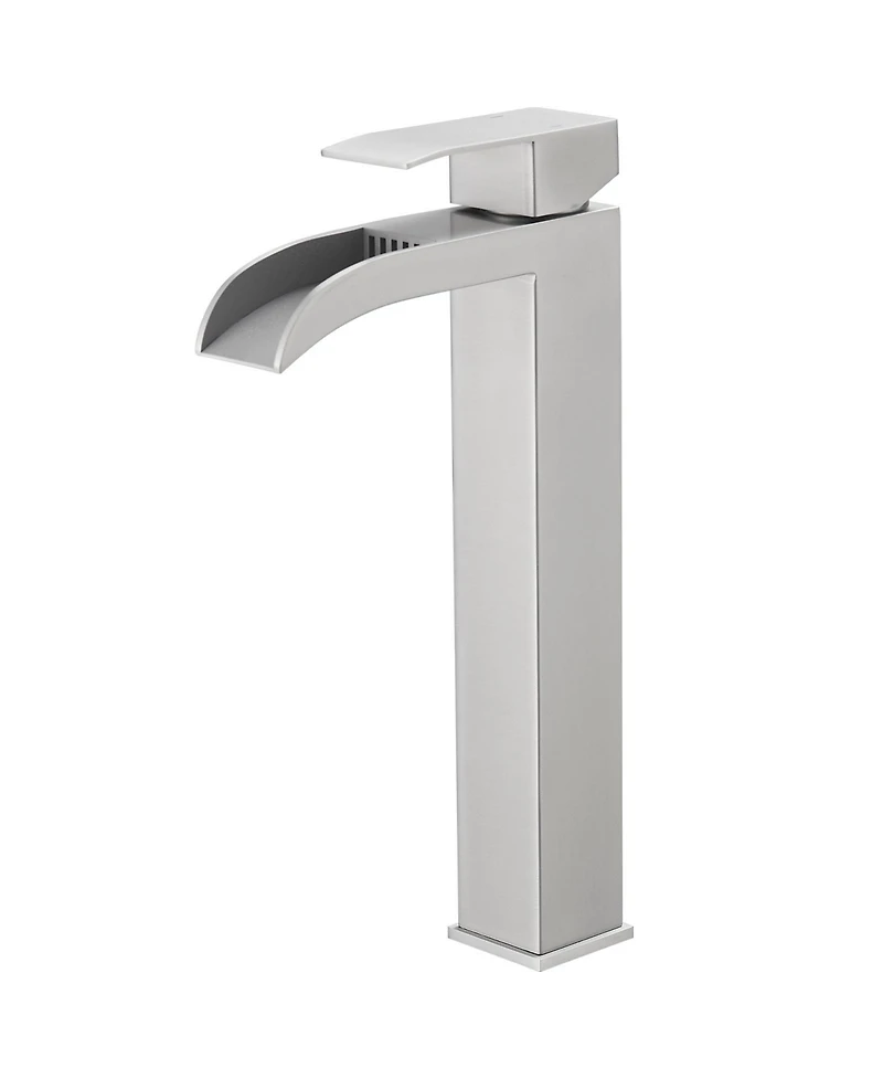 Waterfall Single Hole Single Handle Bathroom Vessel Sink Faucet With Drain Assembly in Brushed Nickel