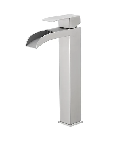 Waterfall Single Hole Single Handle Bathroom Vessel Sink Faucet With Drain Assembly in Brushed Nickel