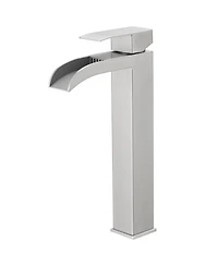 Waterfall Single Hole Single Handle Bathroom Vessel Sink Faucet With Drain Assembly in Brushed Nickel