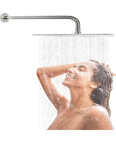 Rainsken 12 Inch Brushed Nickel Rain Shower Head, Square Ultra Thin 304 Stainless Steel Shower Head Full Body Coverage Waterfall Shower Head