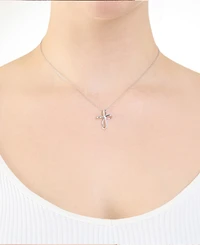 Macy's Cubic Zirconia Cross Necklace (0.14 ct. t.w.) in Sterling Silver (also in 14k Gold)