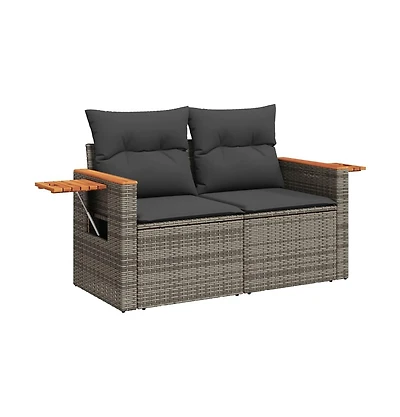 Garden Sofa Grey Pe rattan, powder-coated steel, solid acacia wood