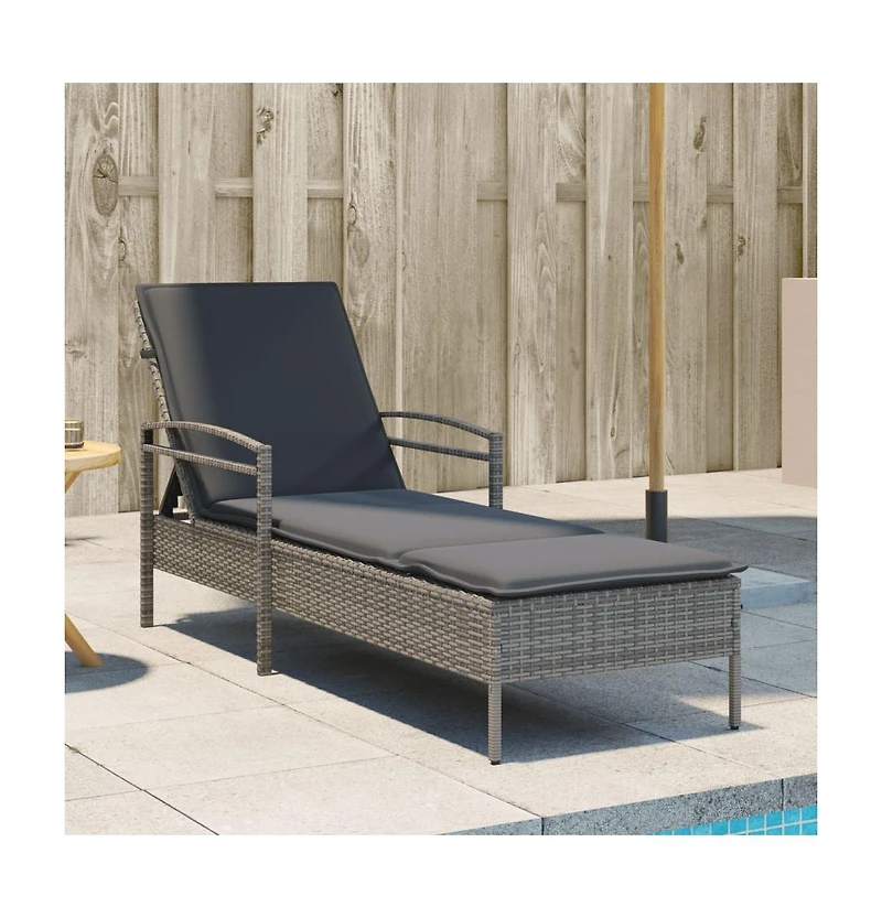 Sun Lounger Grey Poly Rattan, Powder-Coated Steel And over
