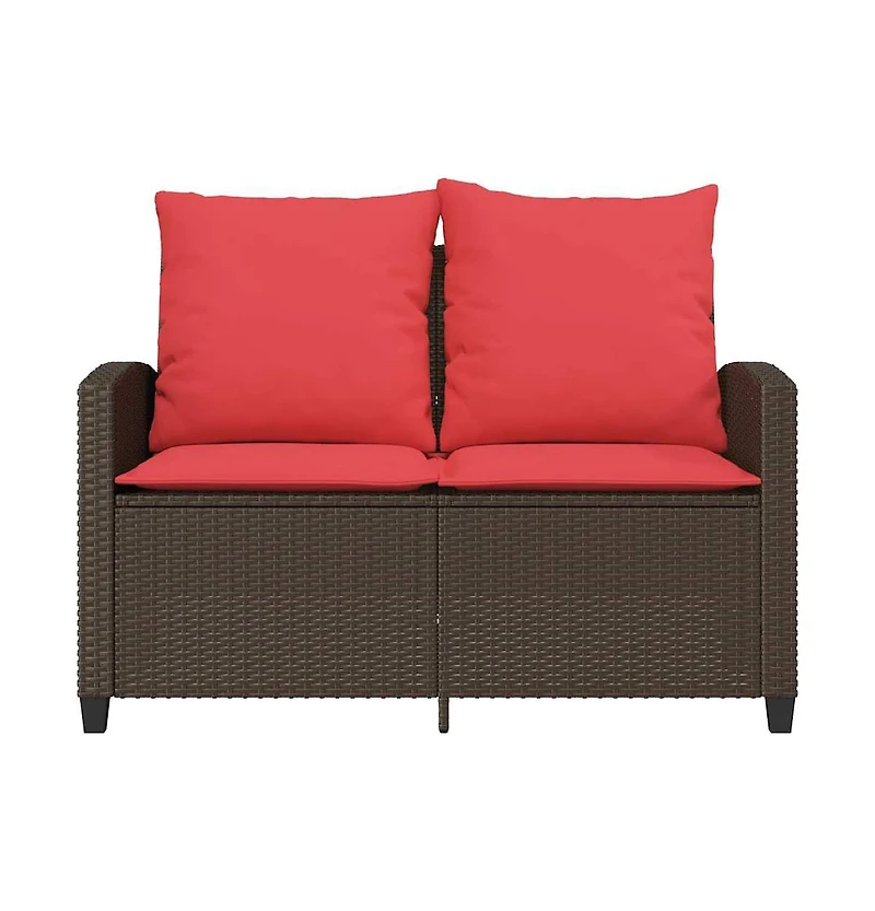 Patio Sofa 2-Seater with Cushions&Table Brown Poly Rattan