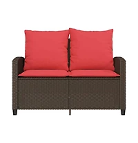 Patio Sofa 2-Seater with Cushions&Table Brown Poly Rattan