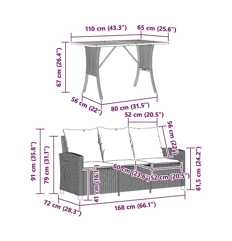 Garden Sofa Beige Pe rattan 3-Seater Removable Covers