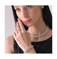 Sohi Women's Silver Bling Strand Necklace, Earrings, Bracelet And Ring (Set Of 4)