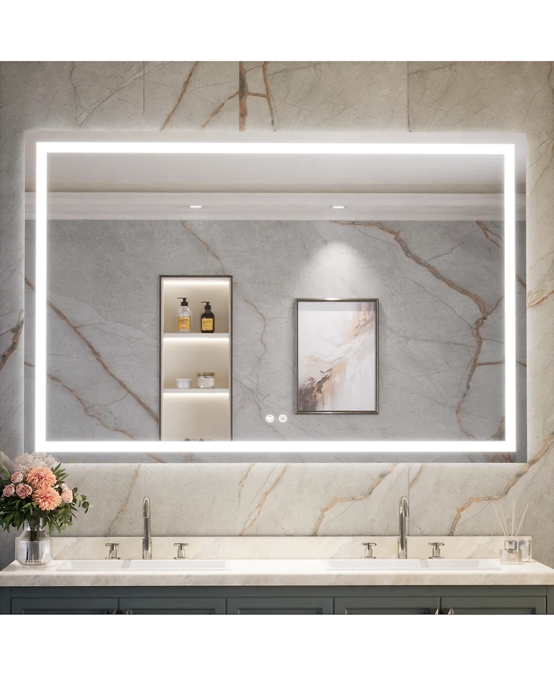keonjinn Inch Led Bathroom Vanity Mirror Tempered Glass Front & Backlit Dimmable 3 Color Lighted Mirror Anti-fog Memory Function Frameless