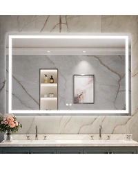 keonjinn Inch Led Bathroom Vanity Mirror Tempered Glass Front & Backlit Dimmable 3 Color Lighted Mirror Anti-fog Memory Function Frameless