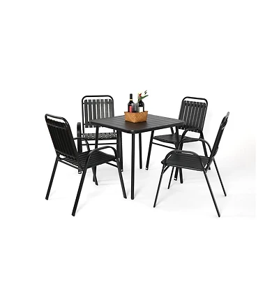 Chic Crate-5-Piece Steel Table & Plastic Chair Outdoor Dining Set - Black Weatherproof Patio Furniture for Garden, Backyard