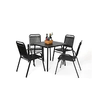 Chic Crate-5-Piece Steel Table & Plastic Chair Outdoor Dining Set - Black Weatherproof Patio Furniture for Garden, Backyard