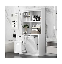 Chic Crate White Bathroom Tilt-Out Hamper Cabinet 70.9" Tall Freestanding Organizer | Adjustable Shelves & Drawers | Steel Handles