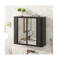 Chic Crate Black Wall-Mounted Vanity 2 Mirrored Doors & Open Shelf | Farmhouse Metal Frame | Over-the-Sink