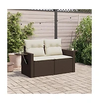 vidaXL Garden Sofa Brown Poly Rattan 2-seater Foldable Garden Sofa