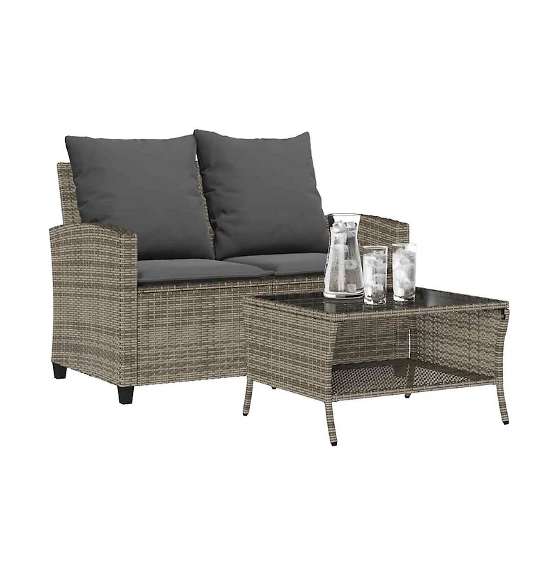 Garden Sofa Grey Pe rattan 2-Seater Water-resistant materials