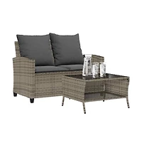Garden Sofa Grey Pe rattan 2-Seater Water-resistant materials